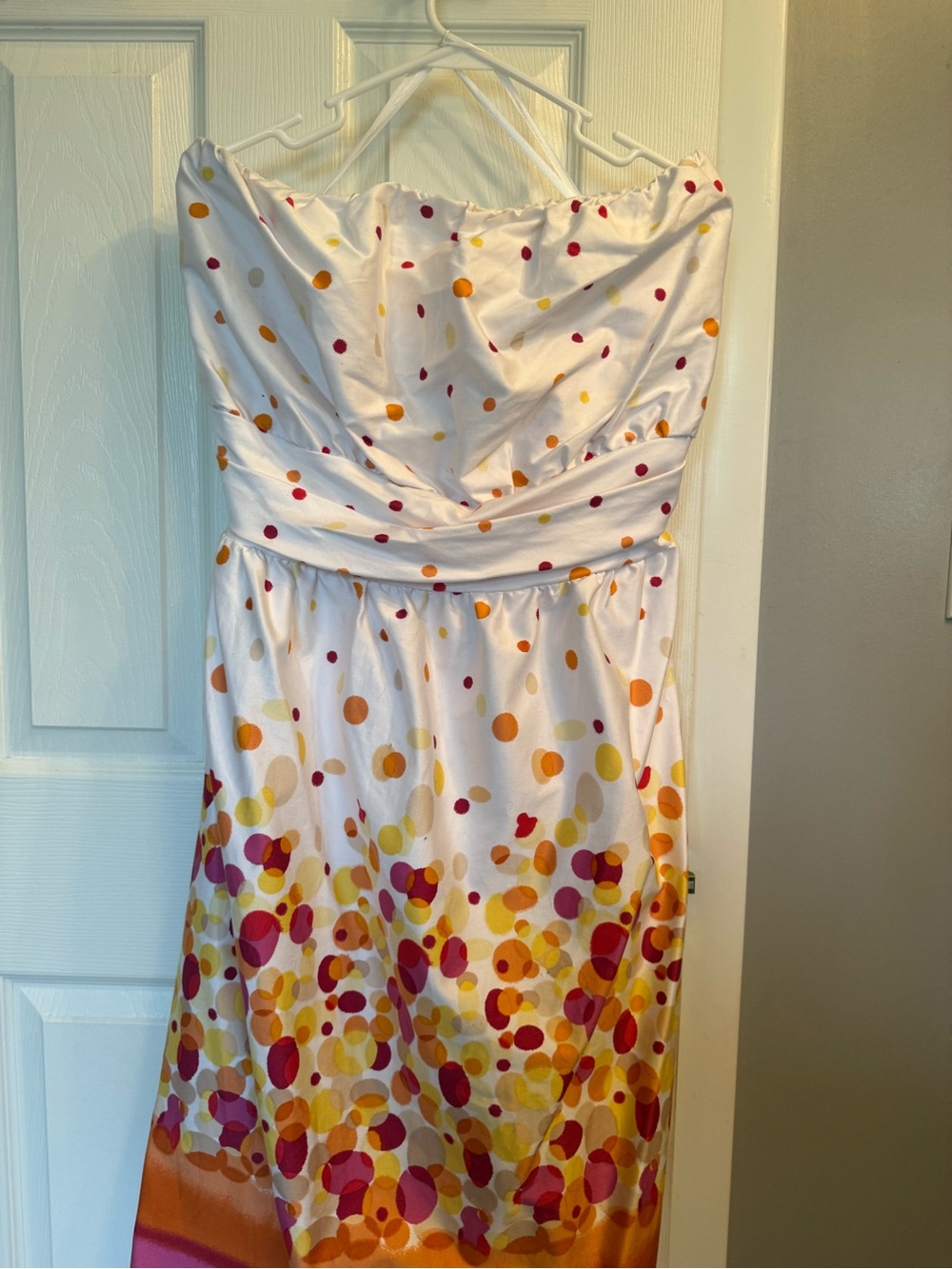 Ashley Stewart White Strapless Polka Dot Sundress with Pink & Orange Accents
